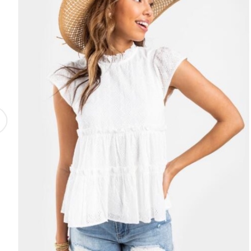 Francescas Ivie High Neck Eyelet Blouse